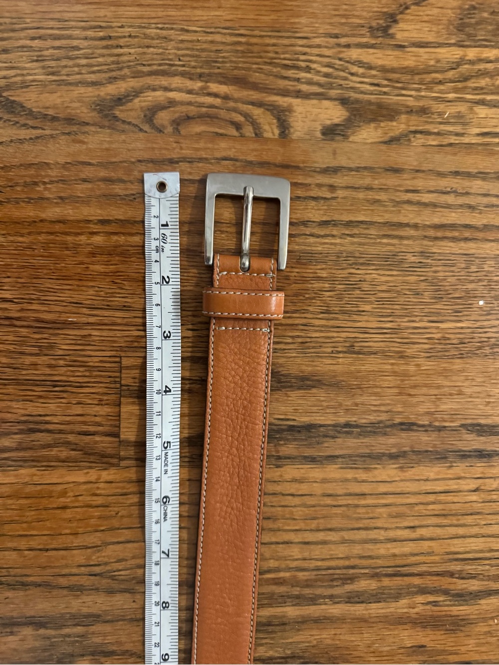 Vintage Leather Cognac Tan Belt Silver Buckle 28 like new made in italy